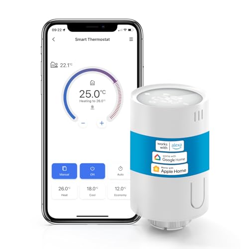 Meross smartes Heizkörperthermostat benötigt Hub, WLAN Heizungsthermostat Kompatibel mit HomeKit, Alexa und Google Assistant,Sprachsteuerung Zeitpläne Automation Fensteröffnungserkennung, M30*1,5mm