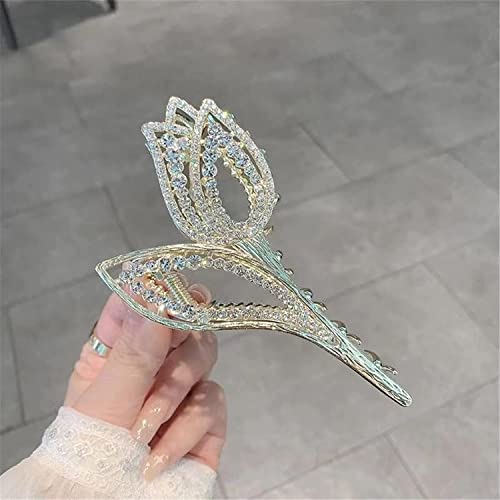 Haarklammern, Clip-Haarspangen, Klauenklammern, koreanische Damen-Haarklammer, Gold-Strass-Perlen-Tulpen-Blumen-Haarnadel, Greif-Haarspangen, Hai-Clip-Kopfschmuck, 2 (Farbe: 108) (Farbe: 3) ( Color :