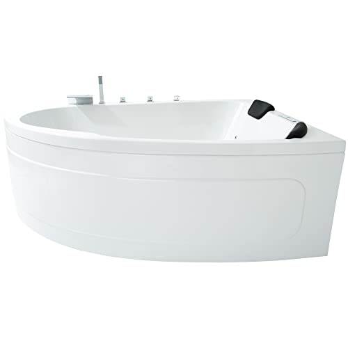 Basera® Classic Indoor Eck-Whirlpool Badewanne Guam für 2 Personen mit 25 Massagedüsen, Wasserfall, LED-Ambiente, Touchpanel, Bluetooth und Radio (Guam rechts)