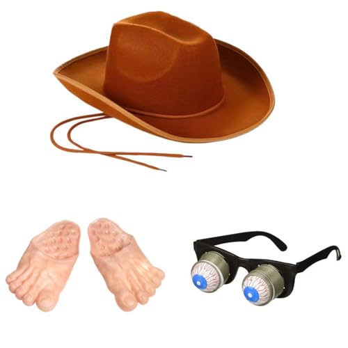 Csnbfiop Lustiges Cowgirl Kostüm Set Maskeraden Party Hüte Popingout Augapfel Brille Halloween Party 3-teilig