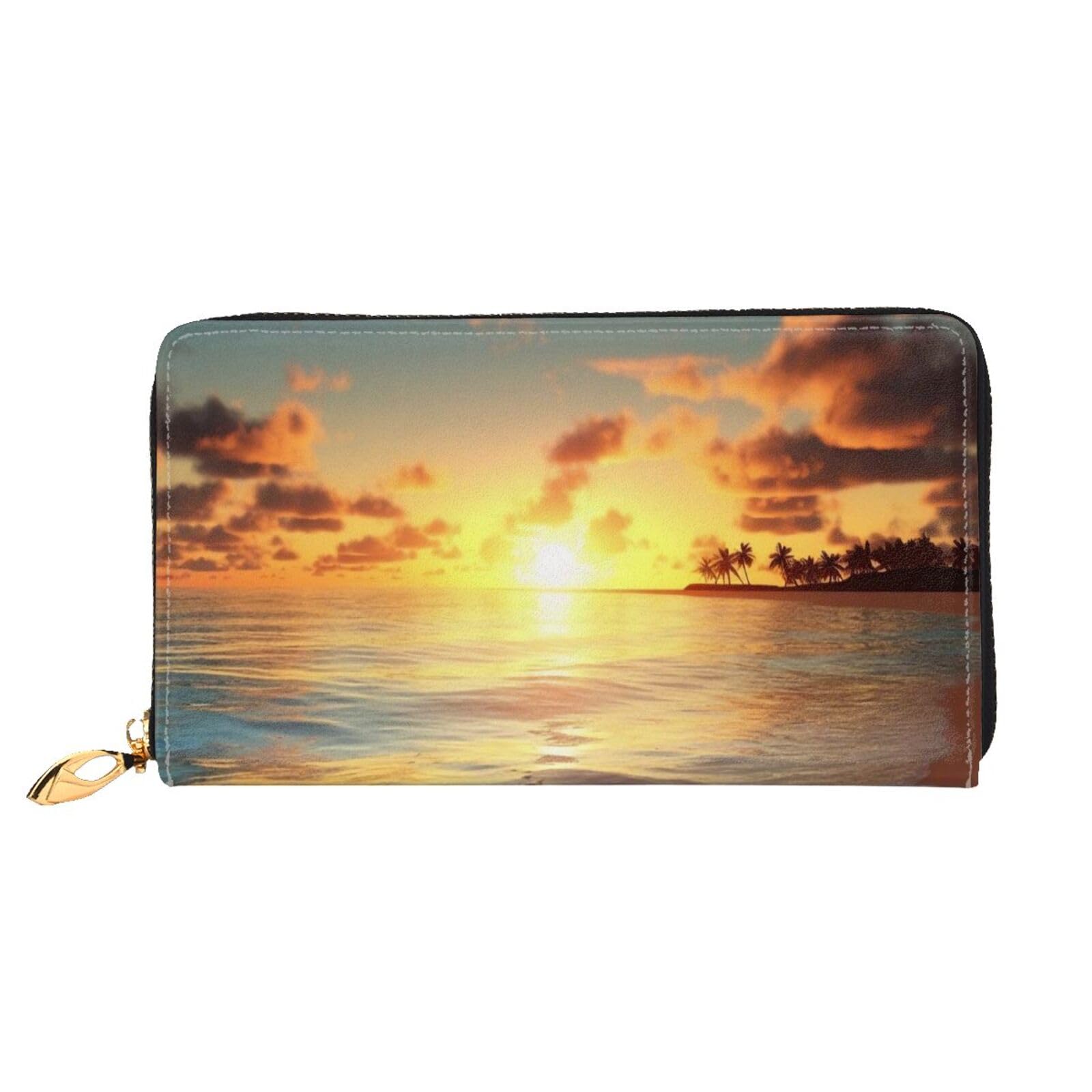 DENMER Beach Sunrise Ledergeldbörse, Kunstleder mit metallischem Reißverschluss, geräumiges und stilvolles Accessoire für moderne Frauen, Strand Sunrise, Einheitsgröße, Modern