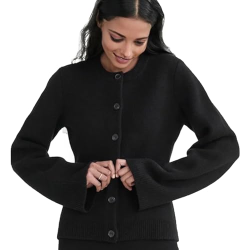 Lambo Strickjacke für Damen - Strickjacke mit dünnen Glockenärmeln - Lockerer Pullover, Leichter Mantel, Strickjacken, Oberbekleidung für Damen, Alltagskleidung für den Herbst