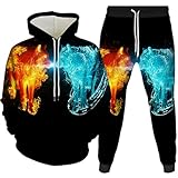 RIAAJ 3D wolf Jogginganzug Herren Jogging Sportanzug Fitness Sporthose Hose Hoodie Herren Trainingsanzug Zweiteiliges Set Freizeitanzug mit Löwen Tigermuster Sportsw (A13,4XL)