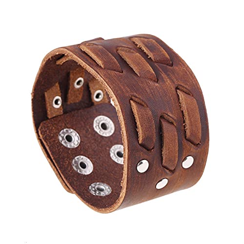 YIHANSS Armband, modisches Punk-Armband, breites Armband, schwarz-braun, Manschettenarmbänder und Armreifen für Herren, Vintage-Armband, Schmuck für Damen (Farbe: 82353, Größe: 23 cm)