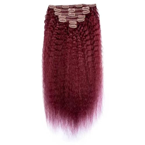 Clip-in-Haarverlängerungen 12-24 Zoll verworrene gerade Clip-in-Extensions aus echtem Echthaar, Weinrot, voller Kopf, 7 Stück, 16 Clips, gerade Clip-in-Extensions aus Echthaar for Frauen, Burgunderrot