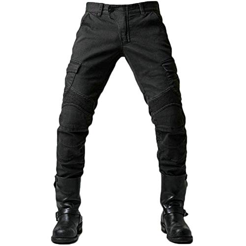 Herren Motorrad Jeans Biker Retro Denim Motorradhose mit Protektoren Schutz Anti-Fall Stretch Motorradjeans mit 2 Knieschützern Und 2 Hüftprotektoren,Schwarz,S