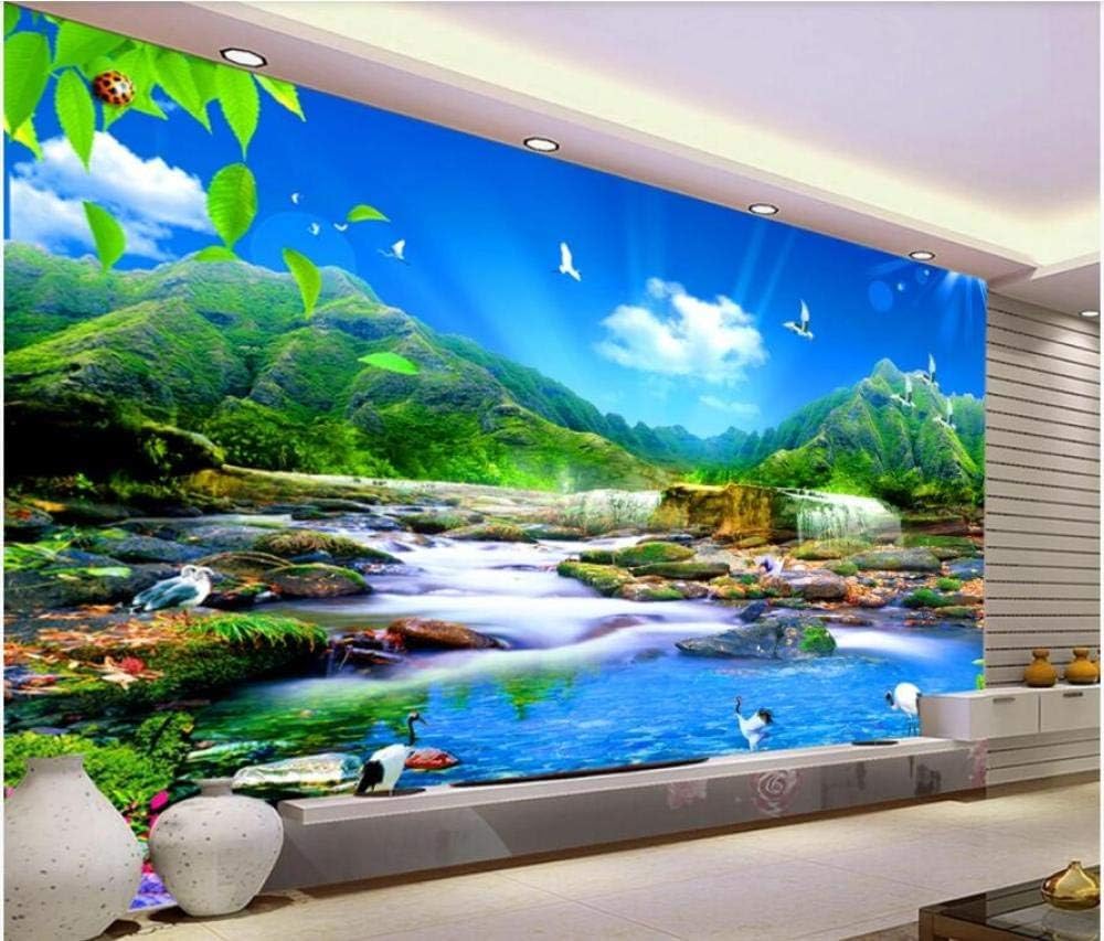 Grüne Berge Blauer Himmel Bäche Vögel 3D Tapete Poster Restaurant Schlafzimmer Wohnzimmer Sofa TV Dekorative Wand-200cm×140cm