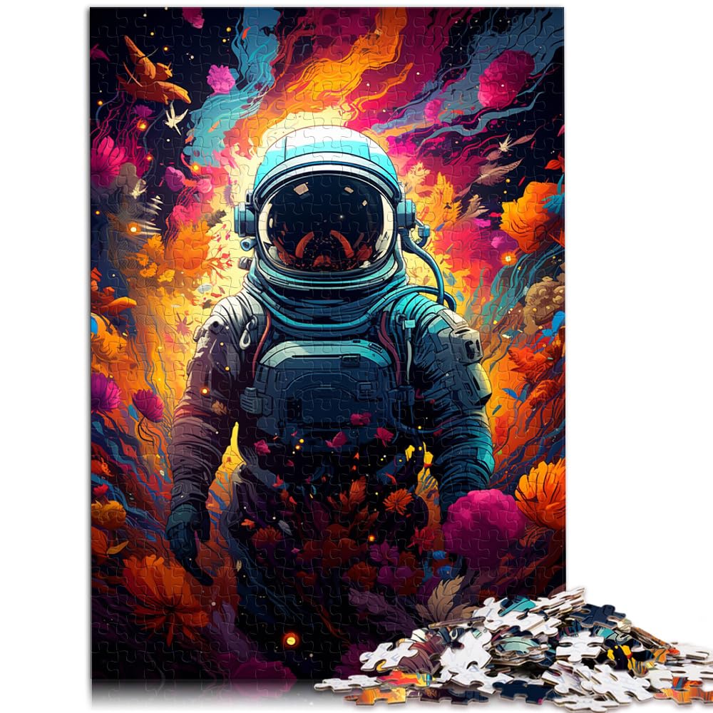 Puzzle für farbenfrohes psychedelisches Gemälde eines Astronauten, 1000-teiliges Puzzle für Erwachsene, Holzpuzzle, anspruchsvolles Spiel, 1000 Teile (50 x 75 cm)