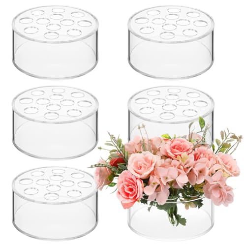 Pluuttiem 6 Stück Acryl-Blumen-Mittelstück für Esstischdekorationen, Hochzeit, Runde Blumenvase, 12 Löcher, Mittelstück-