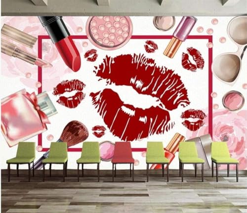 Rote Lippen Kosmetik Make-Up Schönheit Nail Art 3D Tapete Poster Restaurant Schlafzimmer Wohnzimmer Sofa TV Dekorative Wand-250cm×170cm