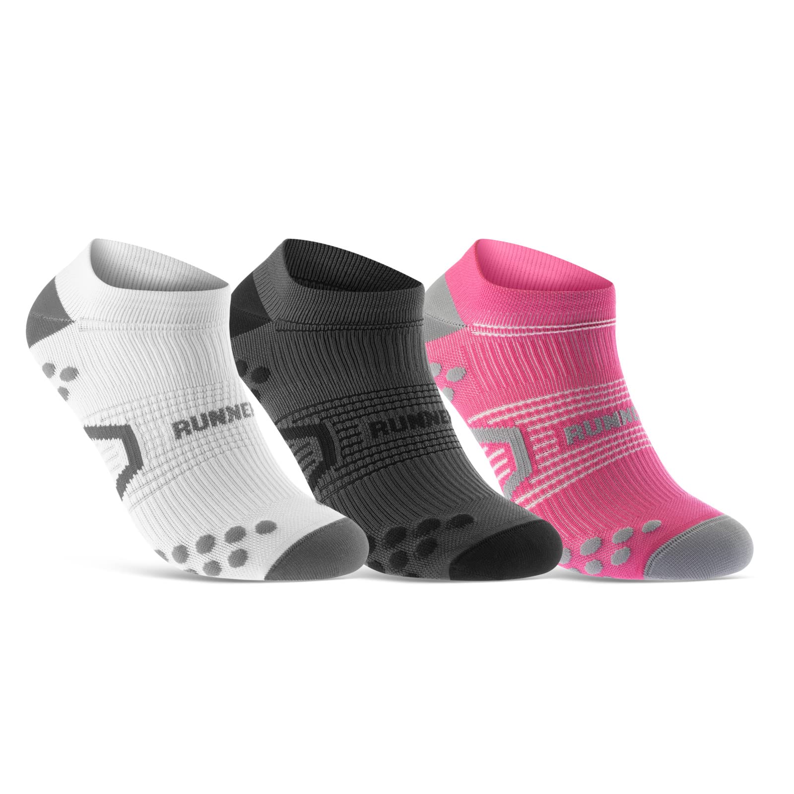 sockenkauf24 Kurze Laufsocken für Herren & Damen (3 Paar) Sneaker Sportsocken Atmungsaktive Running Socks 50203P WP (Weiß Anthrazit Pink 39-42)