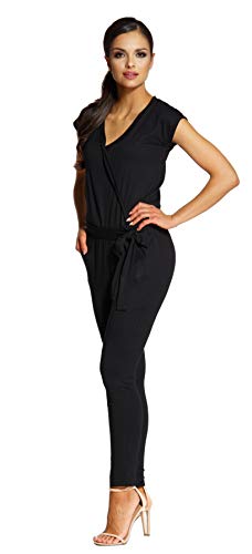 Lemoniade stylischer Jumpsuit Made in EU mit V-Ausschnitt und raffinierten Details, Schwarz Kurzarm, Gr. M (36/38)