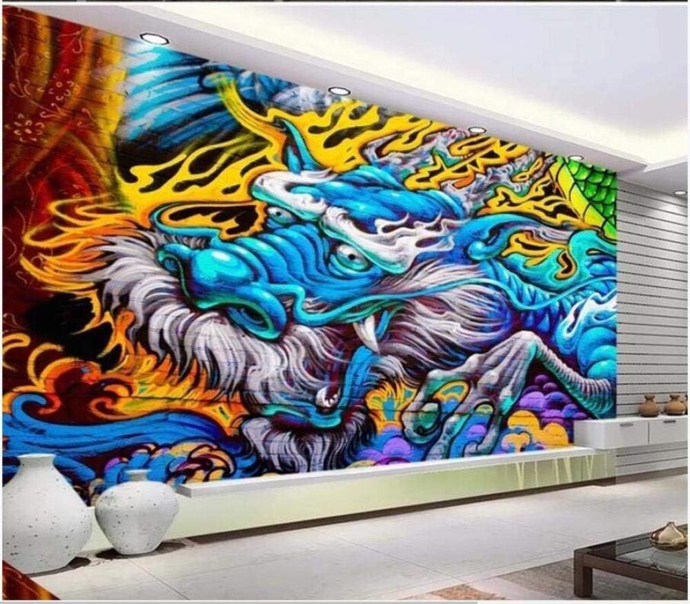 Cooler Bunter Doodle-Drache 3D Tapete Poster Restaurant Schlafzimmer Wohnzimmer Sofa TV Dekorative Wand-250cm×170cm