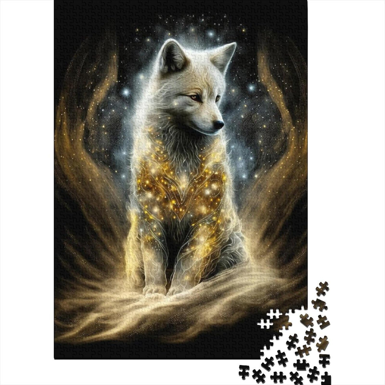 Starry Wolf Holzpuzzle für Erwachsene, Puzzlespielzeug, Kunstpuzzle für Erwachsene, 500 Teile, Spielspielzeug für Erwachsene, Familienpuzzle, Geschenk (Größe 52x38cm)