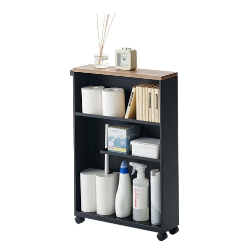 YAMAZAKI Rolling Slim Bathroom Cart with Handle - Storage Shelf Organizer Rack Badrollwagen, Stahl, Schwarz, One Size