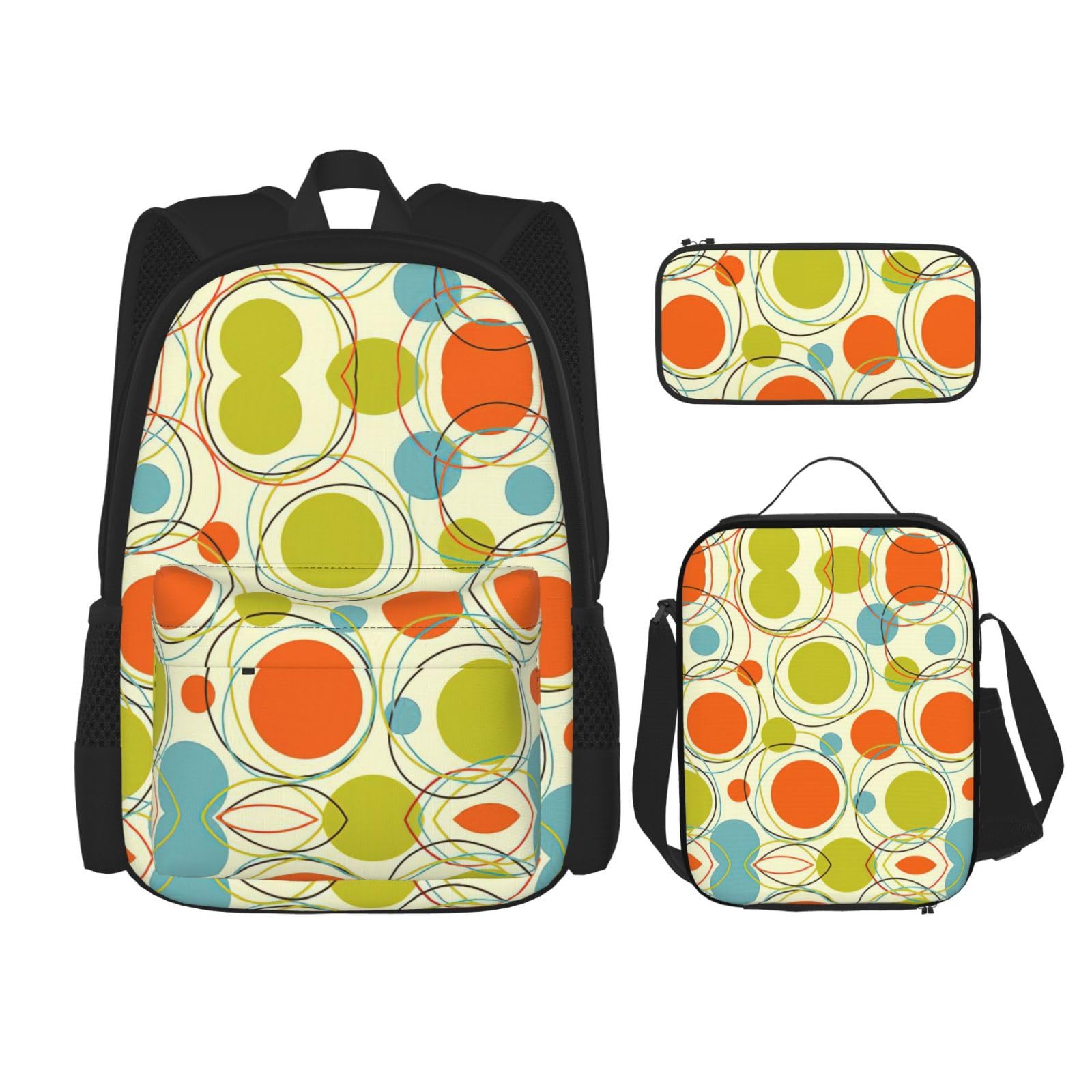 WURTON Bunte Retro Abstrakte Druck Schule Rucksack 3 In 1 Büchertasche Set Mit Lunch Box Bleistift Fall Reise Laptop Daypacks