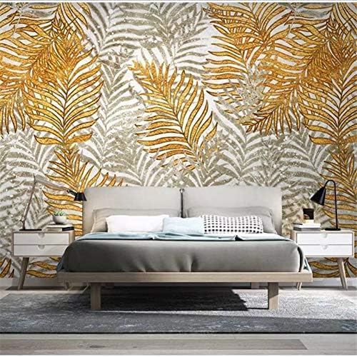 Tropische Pflanzenblätter Vintage Gold 3D Tapeten Wanddekoration Fototapete Sofas Wohnzimmer Wandbild Schlafzimmer-350cm×256cm