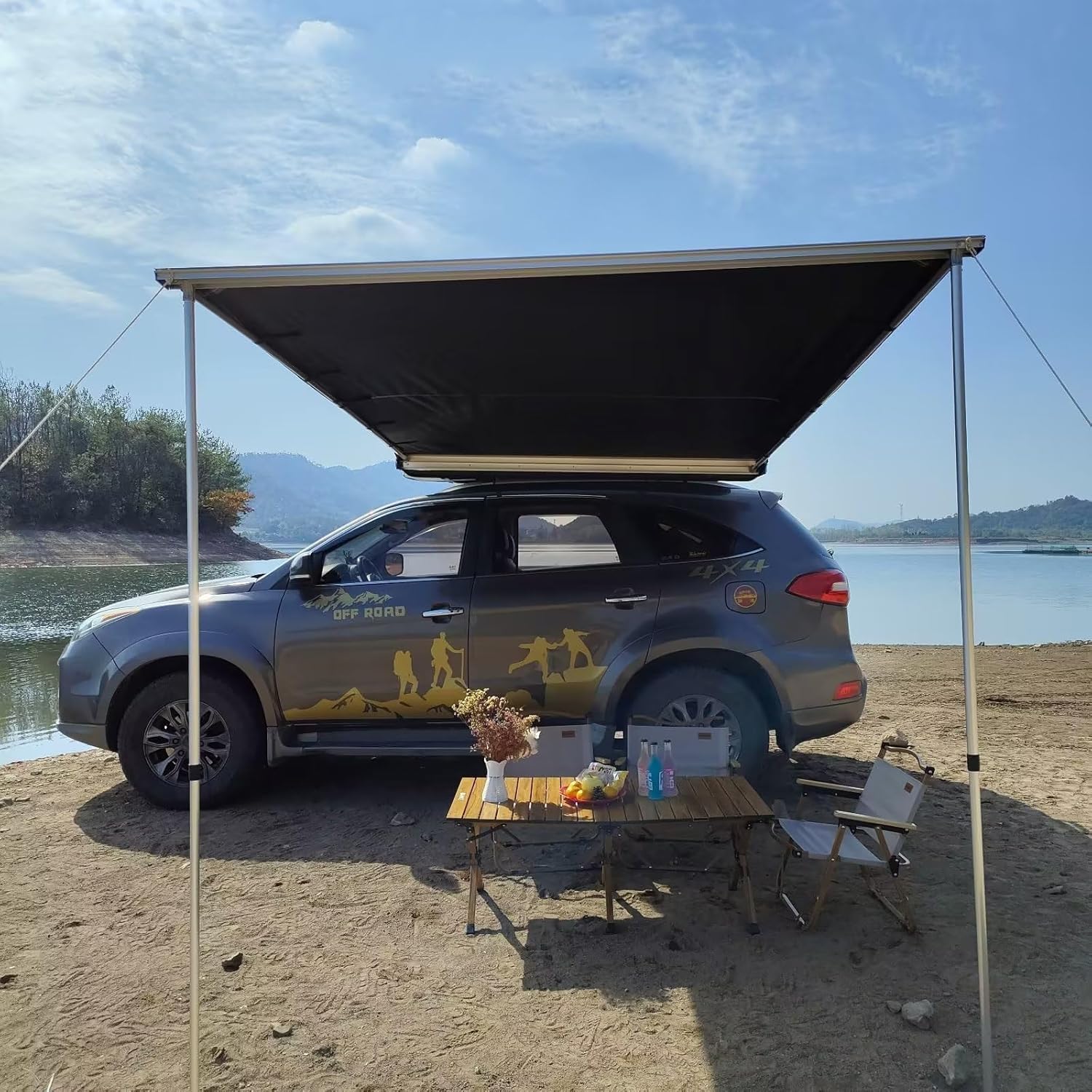 Overlanding-Markise, Auto-Markise, ausziehbares Dachzelt für den Außenbereich, wetterfestes Zelt aus 420D-Oxford-Stoff mit Tragetasche, einfarbig, 160 x 250 cm