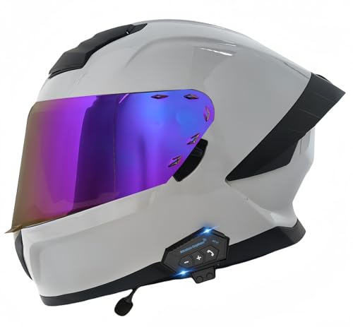 Bluetooth-Klapphelm, ECE-Zugelassener Motorrad-Integrierter Helm Mit Doppelvisier, Integral-Motorradhelm, Antibeschlag-Motorrad-Roller-Helm, Doppelspiegel, Herren-Damen-Helm D,M54-55CM