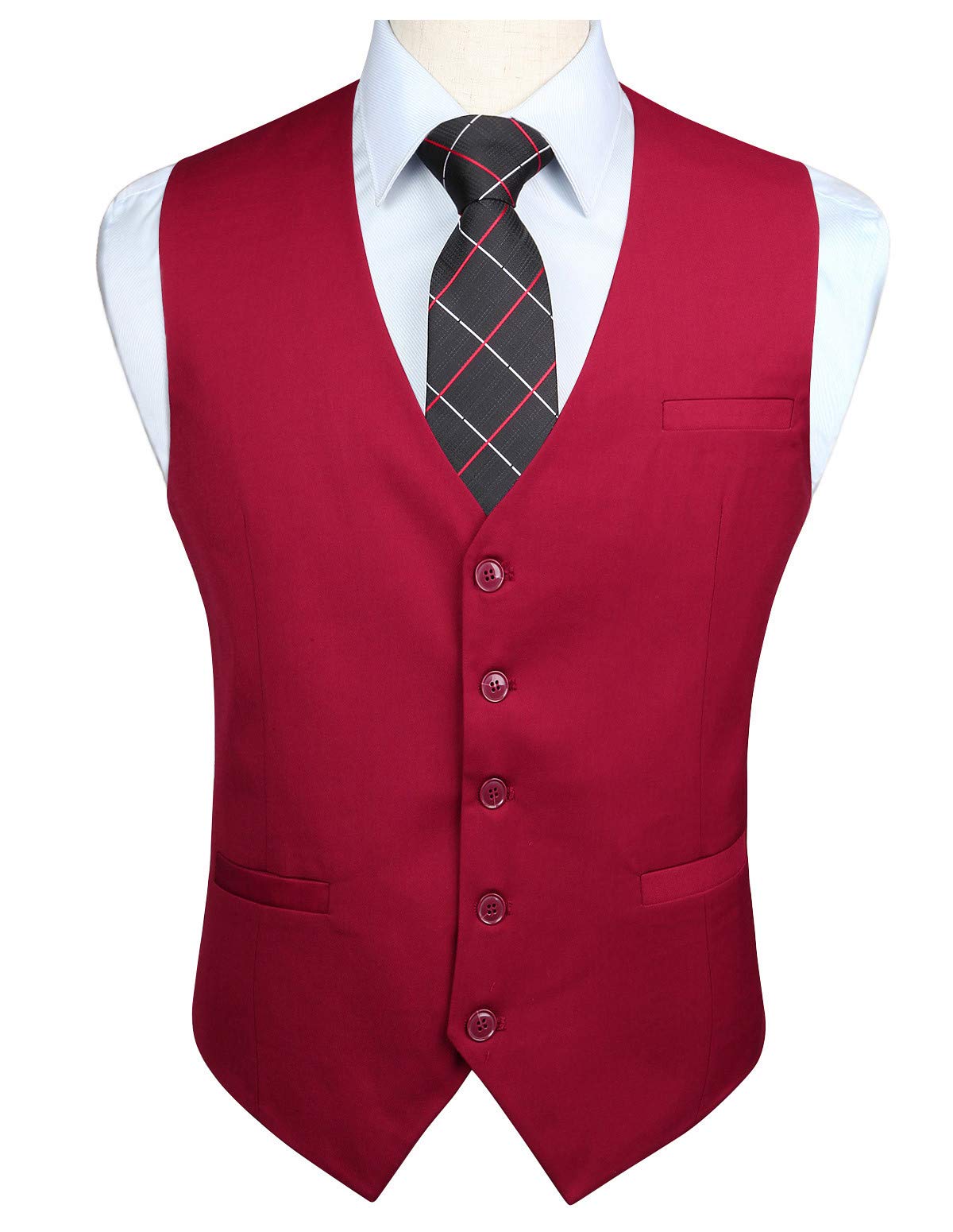 Enlision Anzugweste Herren Rot Formelle Weste Hochzeit Einfarbige Anzugwesten Elegant Business Westen Männer mit Taschen L