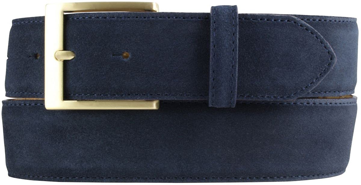 BELTINGER Jeans-Gürtel aus Veloursleder mit goldener Gürtelschnalle 4 cm | Velour-Ledergürtel 40mm | Herren-Gürtel Wildleder-Gürtel 4cm | Marine 90cm