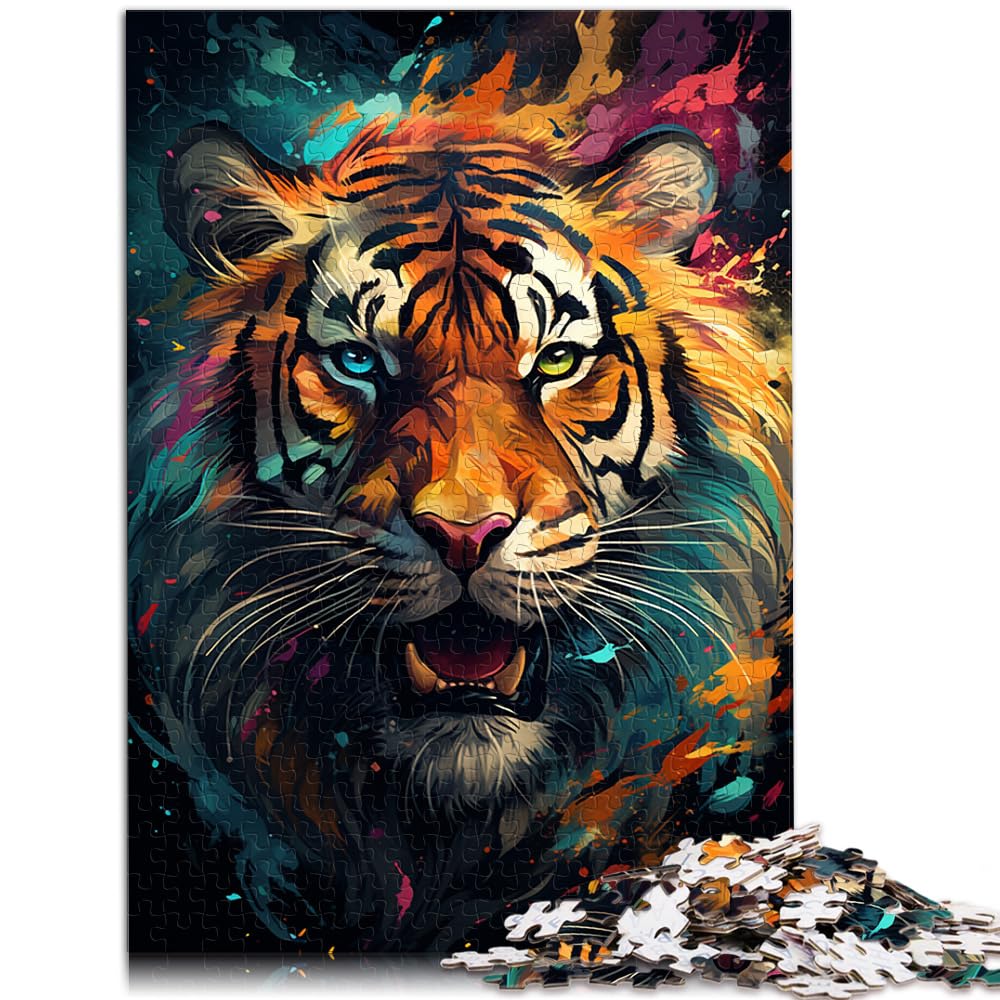 Puzzles für Aquarellmalerei-Tiger, 1000-teiliges Puzzle für Erwachsene, Holzpuzzle, Familienspiel zum Stressabbau, schwieriges Herausforderungspuzzle, 1000 Teile (50 x 75 cm)