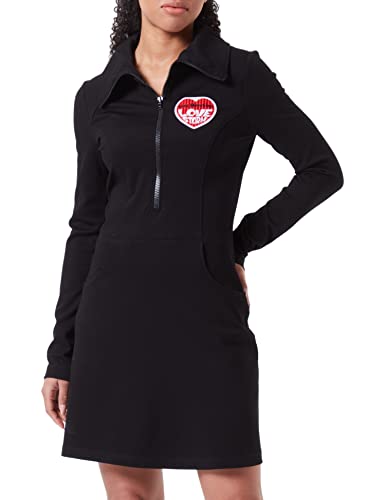 Love Moschino Women's Long-Sleeved Customized with Embroidered Storm Heart Patch Dress, Black, 44