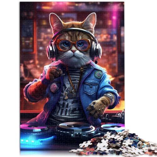 Puzzles Geschenke Spielzeug Cat DJ Puzzles für Erwachsene 1000 Puzzles Holzpuzzle Familienspiel Stressabbau Schwieriges Herausforderungspuzzle 1000 Teile (50x75cm)