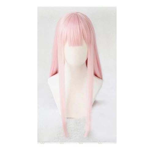 WCCNKK Anime Cosplay Perücke, DARLING in The FRANXX Zero Two Perücke, Lange Rosa Haare, Mit Kostenloser Perückenkappe, Für Party Alltag Halloween Perücke Cosplay, Anime-Geschenk