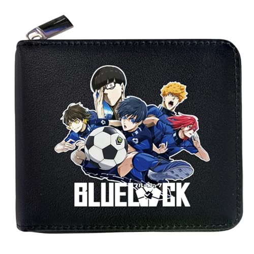 RYNDEX Blue Lo-ck Geldtasche Anime, Reißverschluss Portemonnaie Leder, Teenager Reisegeldbeutel für Taschengeld Fahrkarte(Color:Black 7)