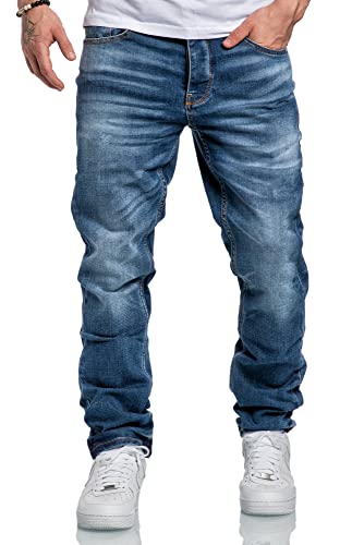 Amaci&Sons Herren Jeans Regular Straight Fit Denim Hose Destroyed A79084 Hellblau W36/L34