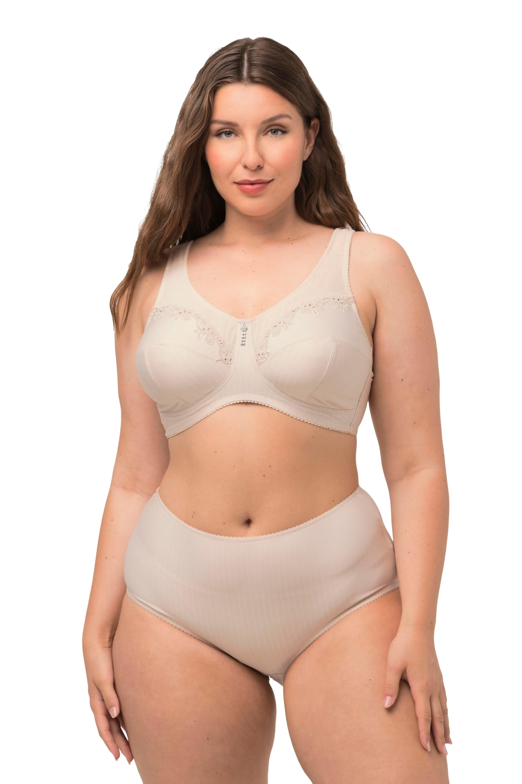 Ulla Popken Damen Entlastungs-BH, ohne Bügel, Strassanhänger, Cup C - G BRA, perlweiß, 130G