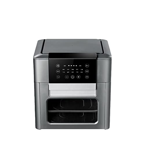 Heißluftfritteuse, 12 l, Luftfritteuse ohne Öl, Fritteuse, Ofen, Toaster, doppellagig, Sichtfenster, LCD-Touchscreen, Konvektionsofen, Hühnerfritteuse (Farbe: Dunkelgrau, Größe: UK) Ehrgeizig