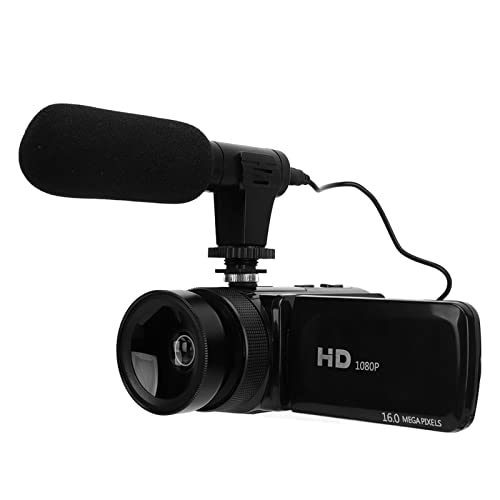 1080P-HD-Camcorder, 16-MP-Videokamera, Vlogging-Kamera mit 2,4-Zoll-TFT-Bildschirm mit 180-Grad-Drehung, 0,45-fachem Weitwinkelobjektiv und Mikrofon Zur Rauschunterdrückung (EU-Stecker)