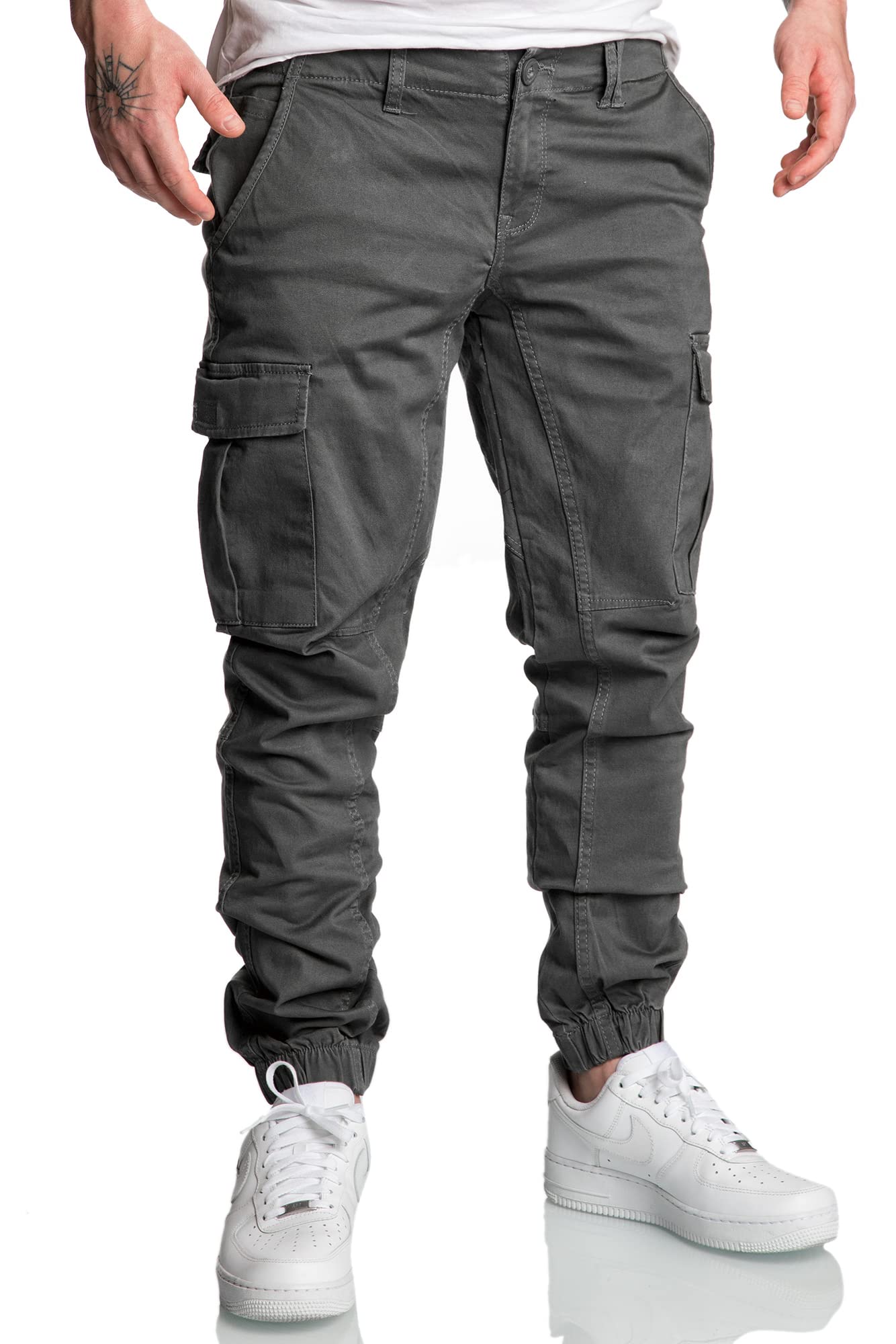 Amaci&Sons Jogger Cargo Herren Chino Jeans Hose 7022 Anthrazit W32