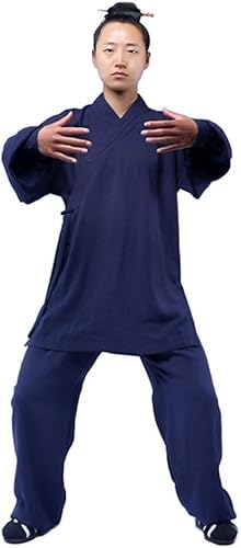 WLLKIY Tai Chi Uniform Anzug – Chinesische Kampfkunst Kung Fu Wing Chun Shaolin Trainingsanzug Unisex Taoistische Dao Kleidung Jacke Hose – Hanf,Marineblau-M