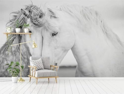 Sweet Couple Of Horses Weiß 3D Tapete Poster Restaurant Schlafzimmer Wohnzimmer Sofa TV Dekorative Wand-150cm×105cm