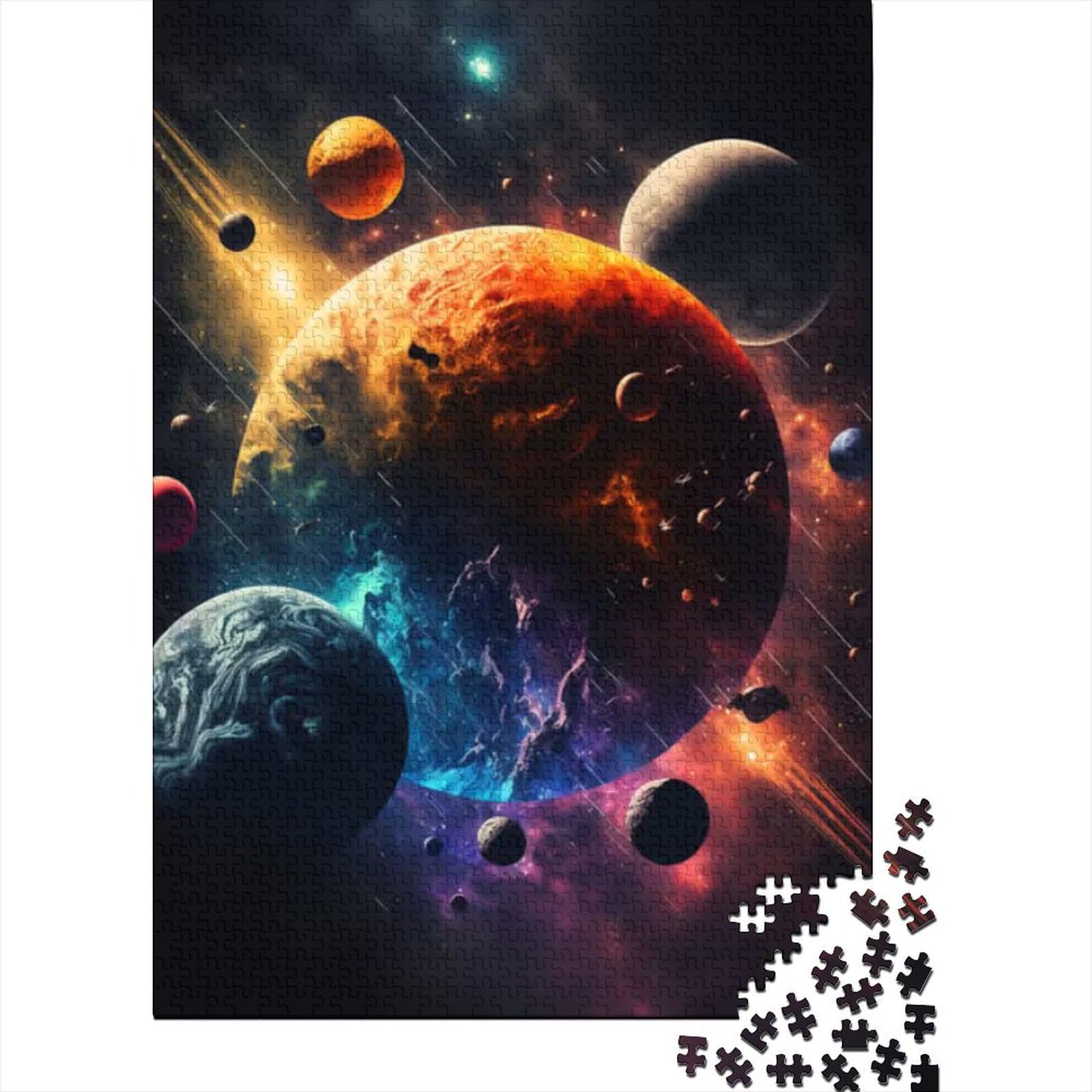 500-teiliges Puzzle „The Dark of Space Planets“ Puzzle für Erwachsene, Holzpuzzle, Familienpuzzle, Spielgröße: 52 x 38 cm