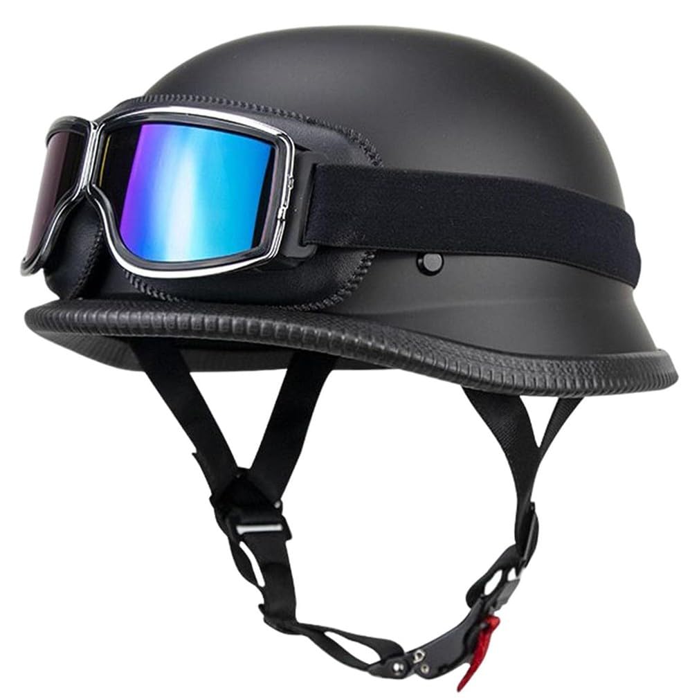 Retro Deutsche Halbhelm Öffnen Motorradhelm Halboffenen Halbschalenhelm ECE Genehmigt Jethelm Offenem Helm Mit Brille Cruiser Chopper Helm Mopedhelme Geeignet Erwachsene MäNner Frauen