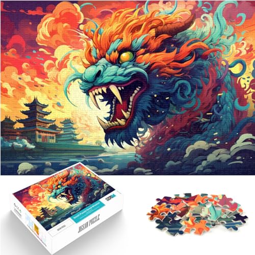 Puzzles Geschenke Spielzeug Bunter chinesischer Drache Erwachsene 1000 Teile Puzzle Holzpuzzle Familienspiel Stressabbau Schwierige Herausforderung Puzzle 1000 Teile (50x75cm)