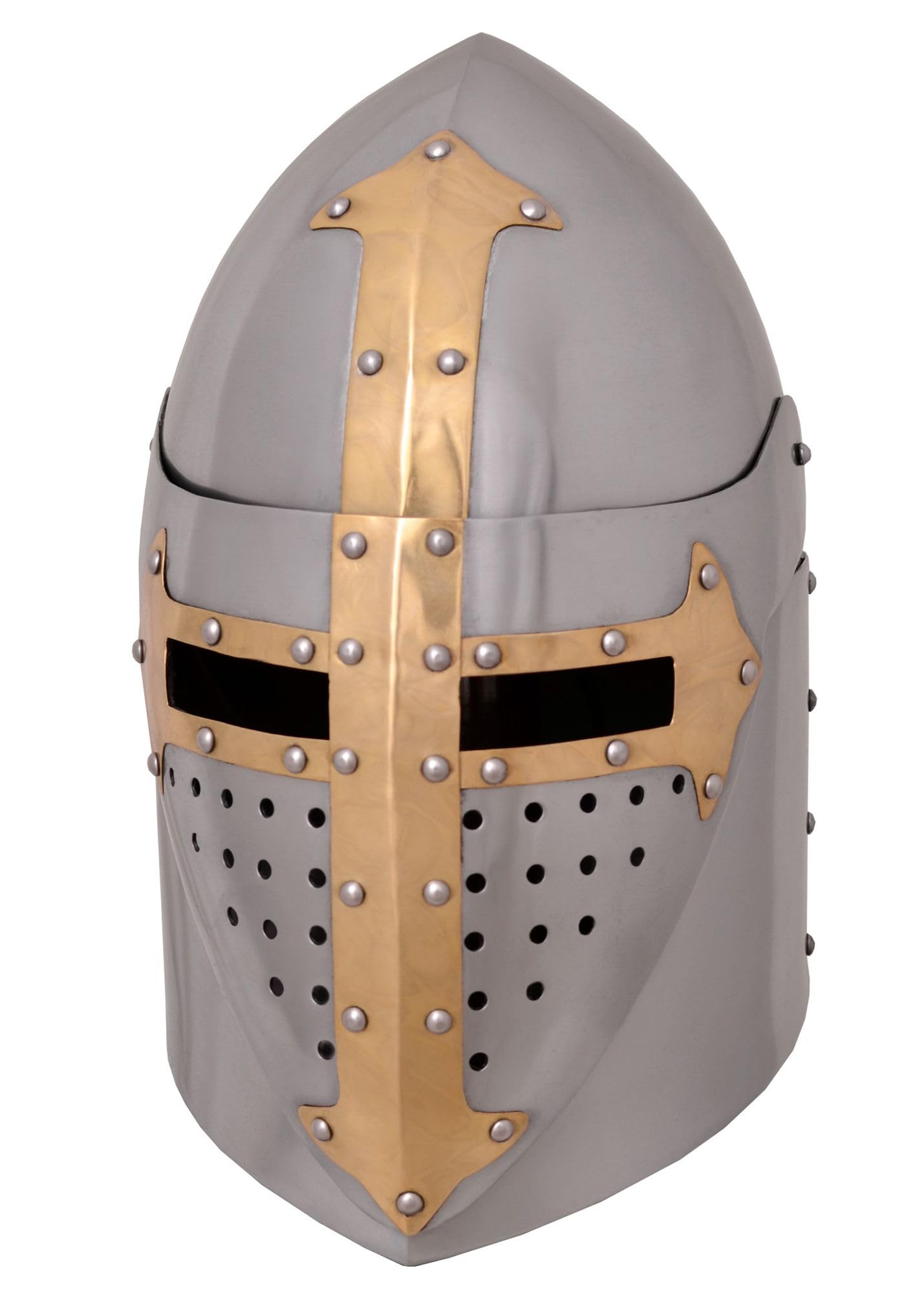 Battle-Merchant Topfhelm mit klappbarem Visier, 1,6 mm Stahl, poliert Mittelalter Helm