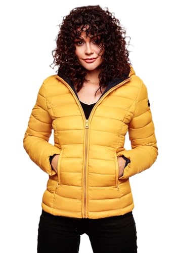 Marikoo Damen Jacke Steppjacke Herbst Winter Übergangsjacke gesteppt B651 [B651-Luc-Gelb-Gr.XS]