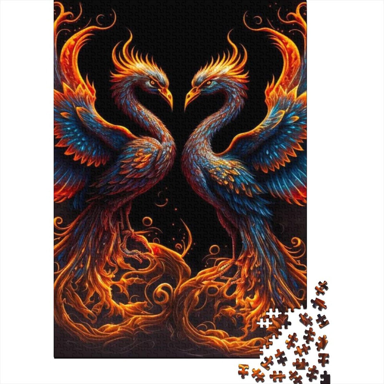 Feuer-Phönix-Puzzle aus Holz, Puzzle für Erwachsene und Jugendliche, 1000 Teile, Puzzle für Erwachsene, Puzzle zum Stressabbau, schwierige Herausforderung, 75 x 50 cm