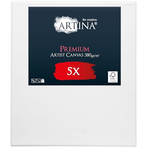 Keilrahmen Leinwand zum Bemalen 50x70 cm – Artina Premium 5er Set FSC® Leinwand Keilrahmen Leinwände für Acrylfarben Canvas 100% Baumwolle – bespannte Keilrahmen Set Leinwände zum malen Leinwand Weiß