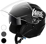 Westt Jet Motorradhelm Matt Schwarz Double Visor Helm - Roller - ECE Zertifiziert