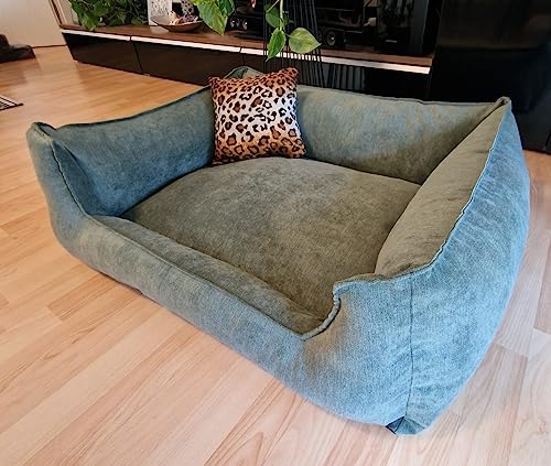 Hundebettenmanufaktur Hundebett Wildlederoptik Hundesofa Schlafplatz Velluto waschbar Farbe und Größe wählbar (120 cm X 100 cm, Alcantara grün)