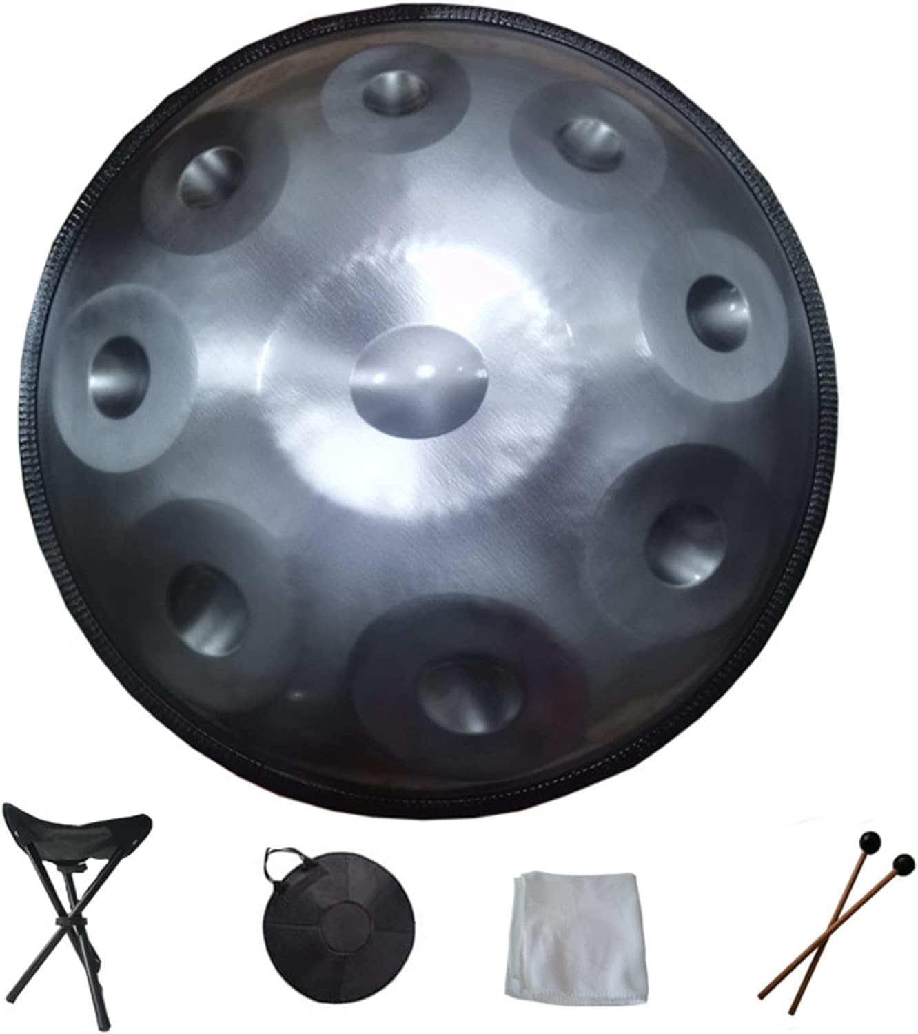 Handpan-Trommelgerät, Handpan in D-Moll 9 10 12 14 Noten, 22-Zoll-Handtrommel aus Stahl mit weicher Handpan-Tasche, 2 Handpan-Schlägern, Ständer, Percussion für Klangheilung, persönliche Med