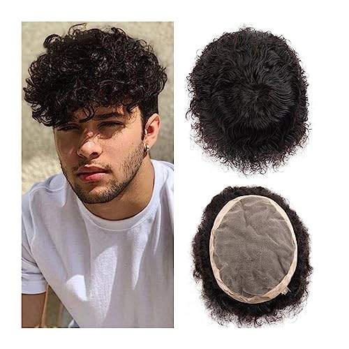 Perücke Männer Afro-gelocktes Toupet for Männer, menschliches Haarsystem, feines Mono- und NPU-Toupet for Männer mit dünner Haut, indisches Remy-Haar, 15,2 cm, wassergelocktes Männer-Haarteil Toupet f