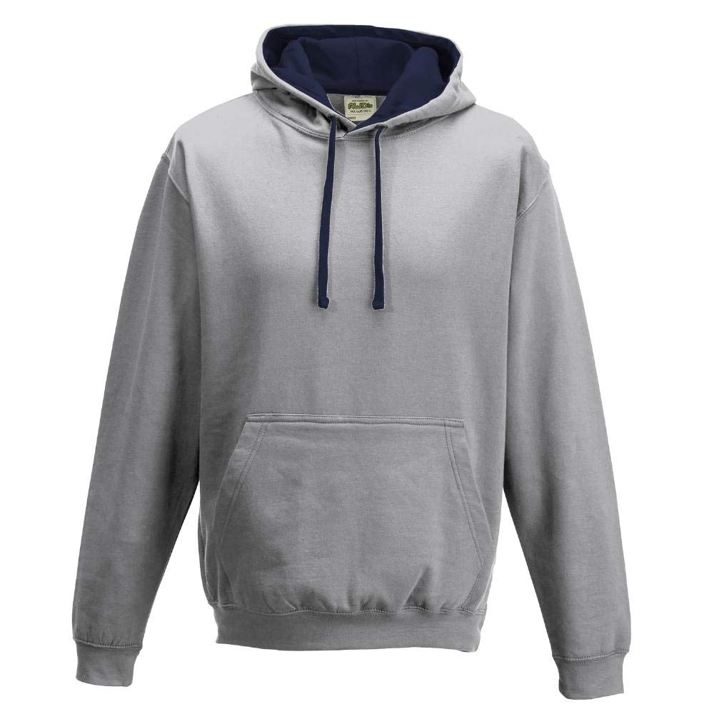 Just Hoods - Unisex Varsity Hoodie/Heather Grey/French Navy, M