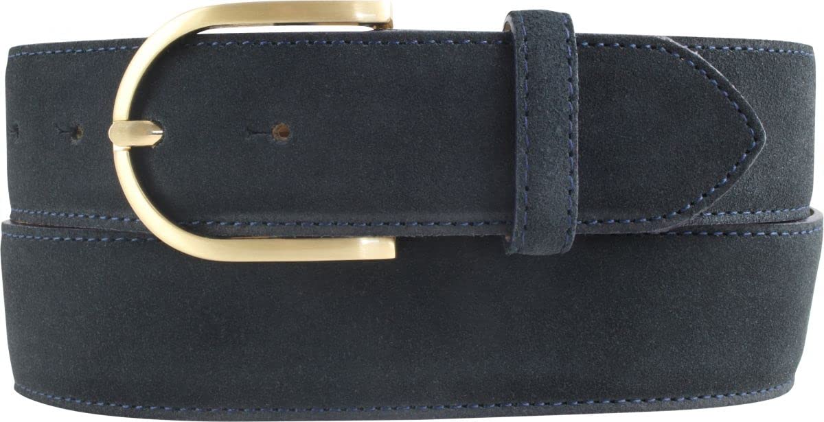 BELTINGER Damen-Gürtel aus Veloursleder 4 cm | Velour-Gürtel für Damen 40mm | Wildleder-Gürtel 4cm mit goldener Gürtelschnalle | Dunkelblau 95cm